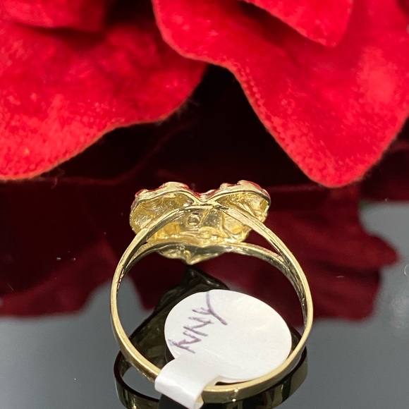 10K Yellow Gold Large Size Nugget Heart Ring - Picture 4 of 8